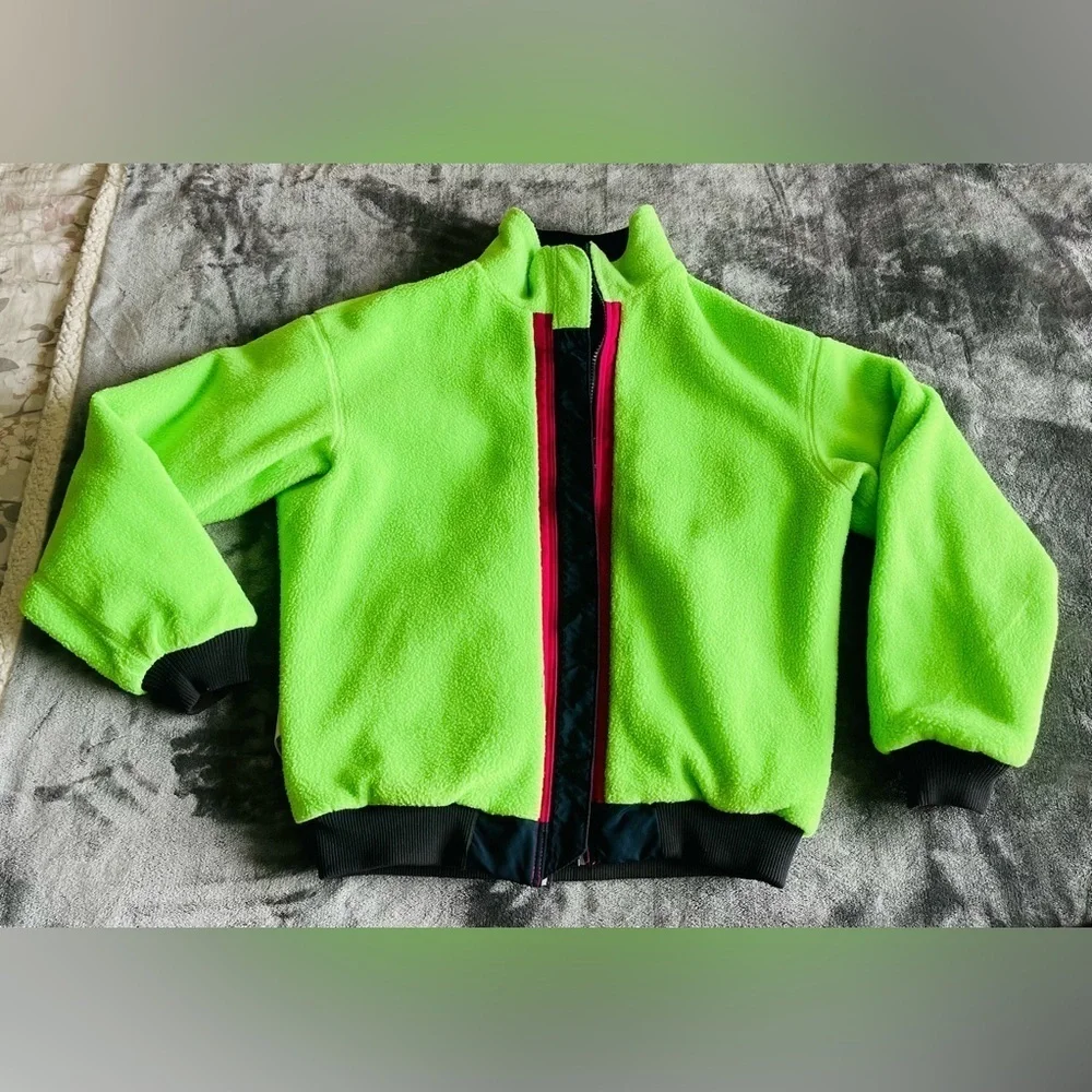 Patagonia Bomber Jacket Kids 14 Fleece Lined Winter Zip Navy Blue Green Made USA